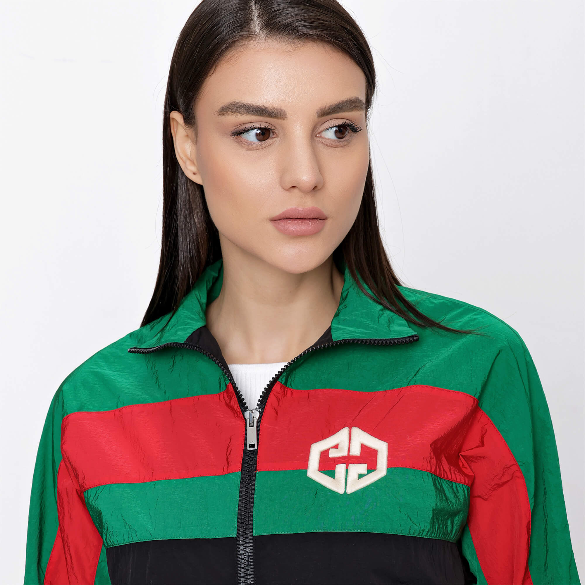 GUCCI - Black & Green Polyamide Zip Up Track Lightweight Jacket